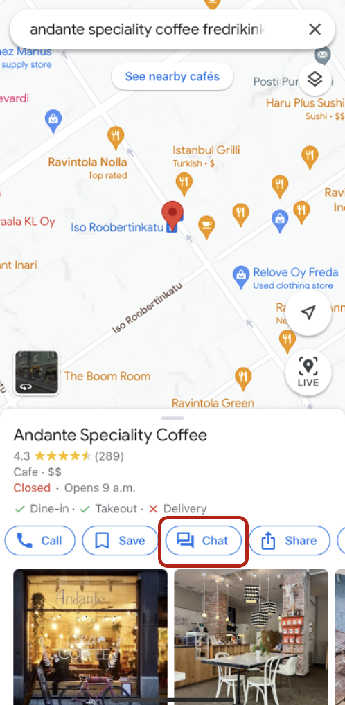 Isinasama ng Near Me Messaging ang Google Business Messages sa chat button sa iyong Google Maps Profile.