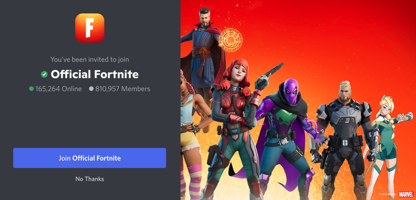 Jemputan ke pelayan Discord Fortnite.