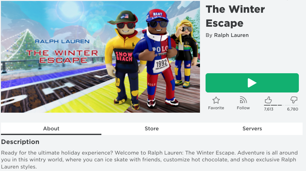 Permainan promosi Ralph Lauren di Roblox: 'Winter Escape'