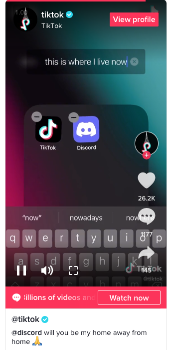 TikTok mempromosikan kolaborasi dengan Discord di platform mereka sendiri.