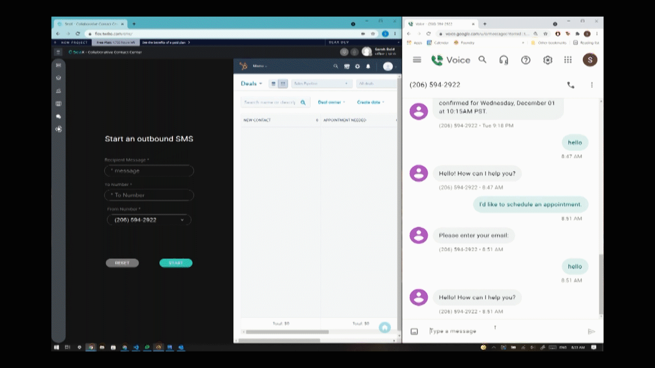 Một khách hàng nói chuyện với một cộng tác viên ảo để lên lịch một cuộc hẹn