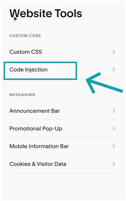 Open code injection from the sidebar menu.